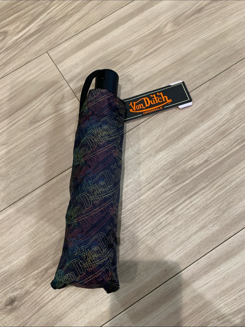 Von Dutch Black Umbrella with Neon Logo Outline Pattern - Picture 2 of 2